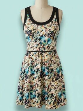 Love Stitch Watercolor Floral Mini Dress - Strappy Caged Back Boho Tumblr-Core